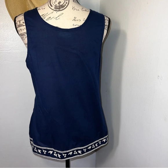 Converse One Star, Lg Tank Floral Embroidered Navy Blue White Cotton Tunic - Picture 2 of 9
